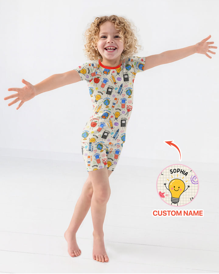 School Squad Custom Name Bamboo Two Piece Short Sleeve Shorts Pajama Set