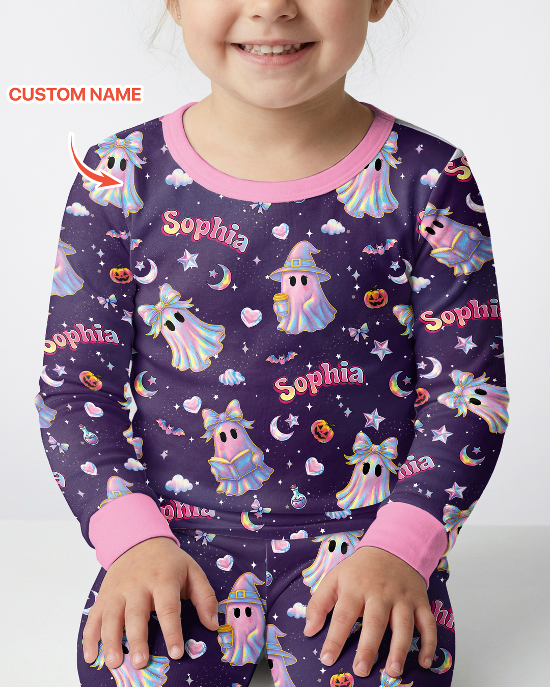 Holographic Cute Ghost Bamboo Two Piece Long Sleeve Pajama Set