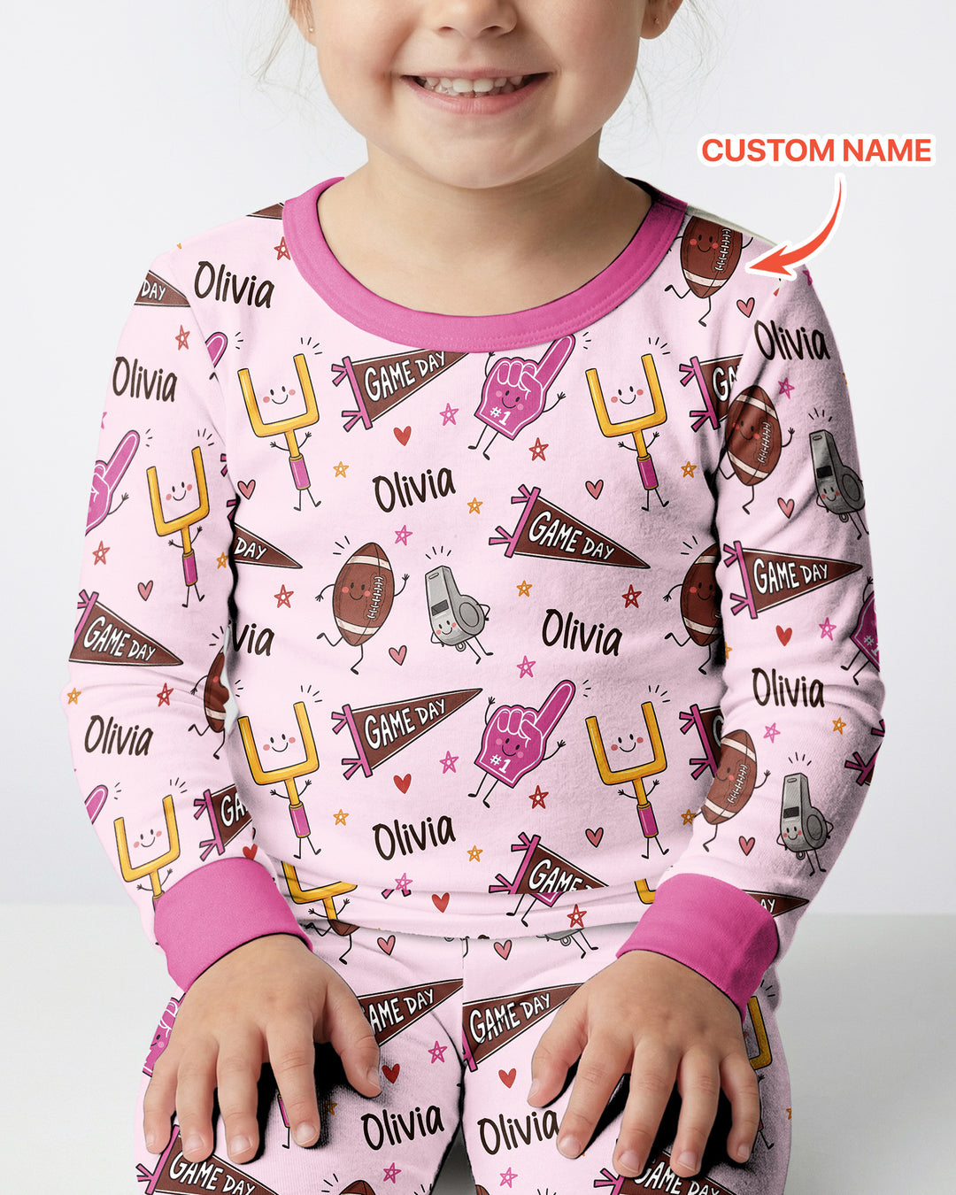 Custom Name Football Game Day Bamboo Two Piece Long Sleeve Pajama Set