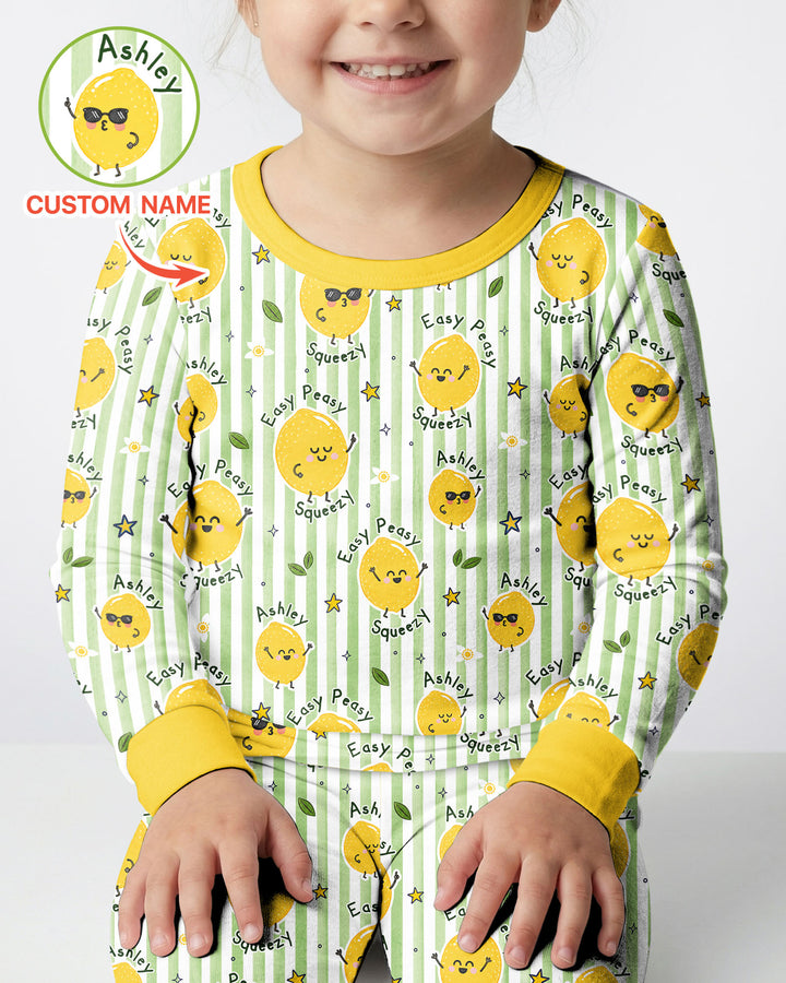 Easy Peasy Lemon Squeezy Custom Name Bamboo Two Piece Long Sleeve Pajama Set