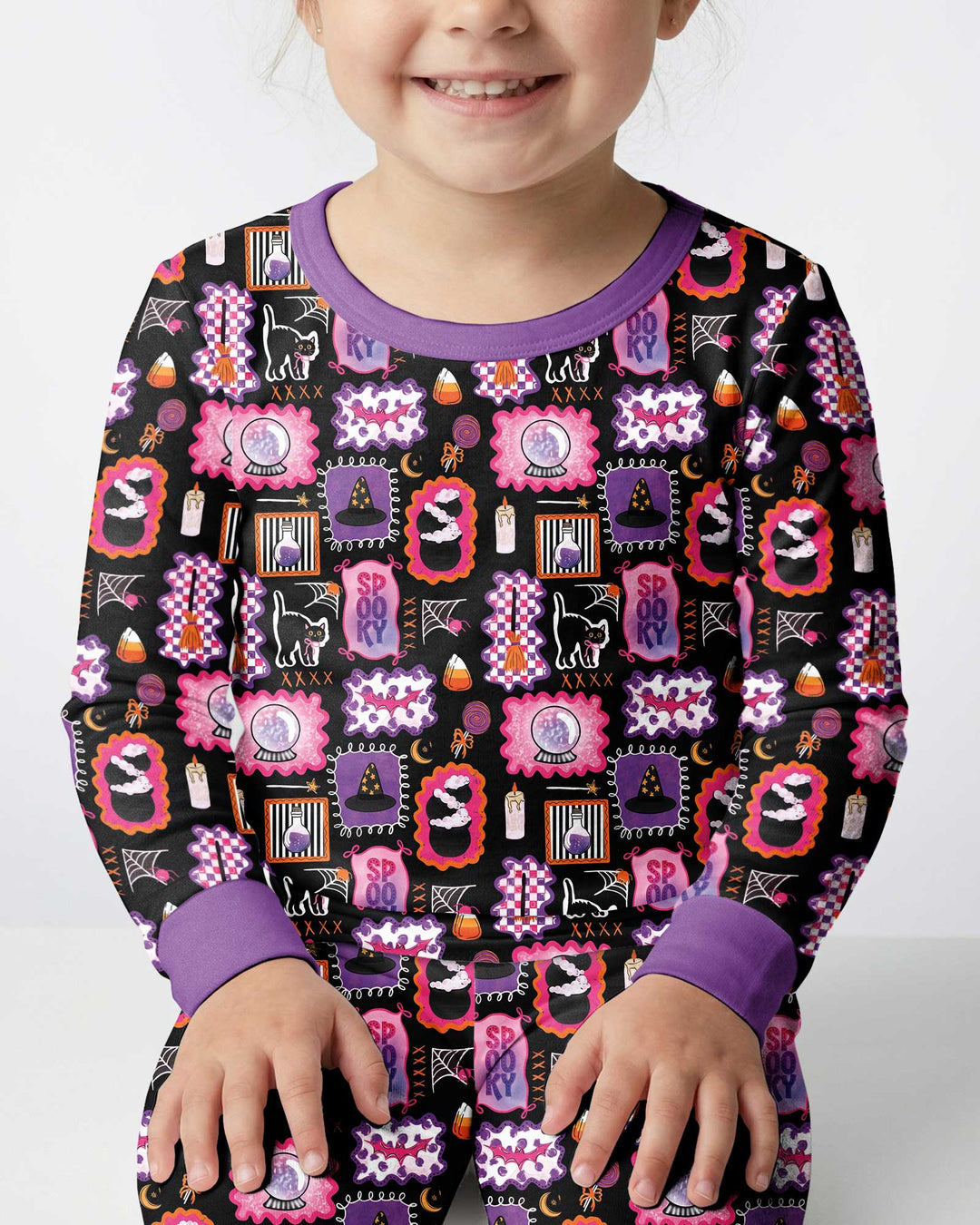Pink Witchy Halloween Bamboo Two Piece Long Sleeve Pajama Set