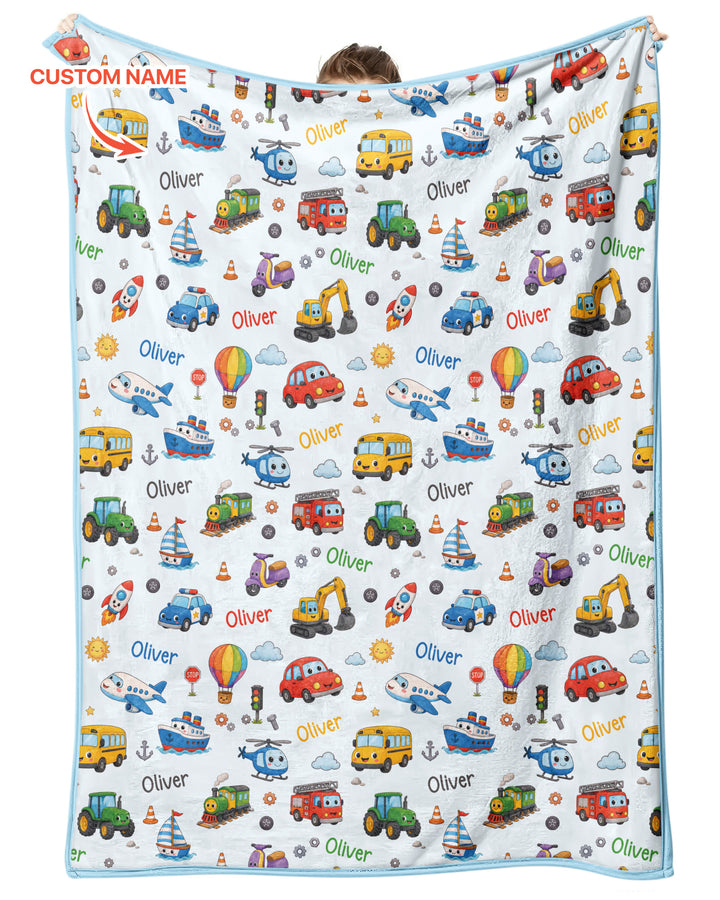 Custom Name Cute Transport Bamboo Blanket