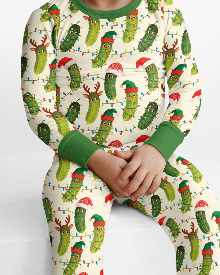 Cheerful Christmas Pickle Bamboo Two Piece Long Sleeve Pajama Set