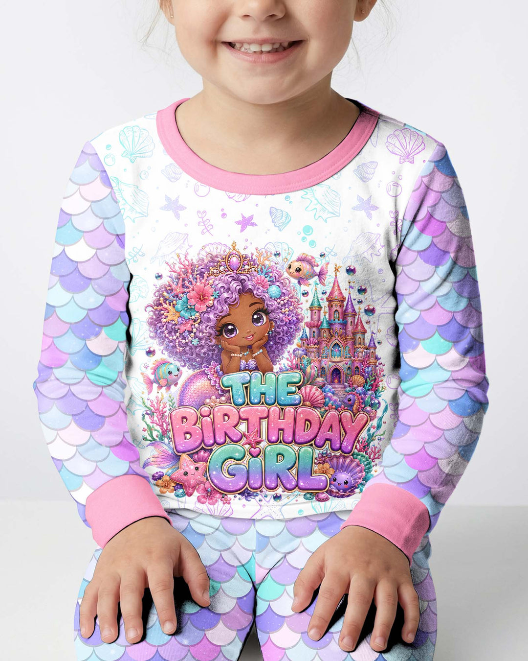 Black Mermaid The Birthday Girl  Bamboo Two Piece Long Sleeve Pajama Set