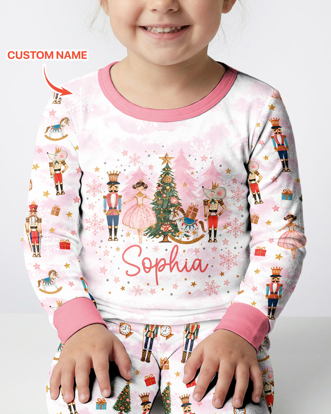 Nutcracker And Ballerina Custom Name Bamboo Two Piece Long Sleeve Pajama Set
