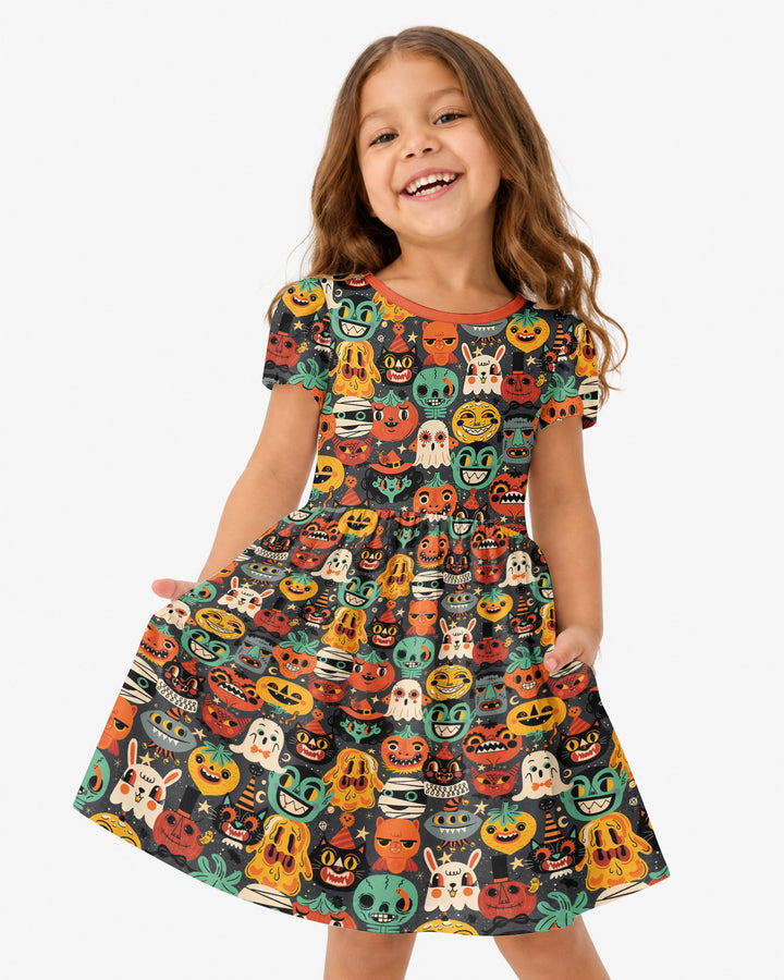Retri Halloween Monsters Bamboo Twirl Dress