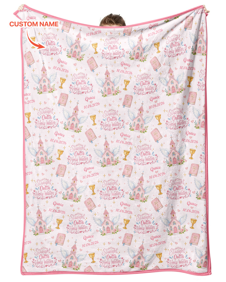 Custom Name Baptism Christening Straight Outta Holy Water Bamboo Blanket