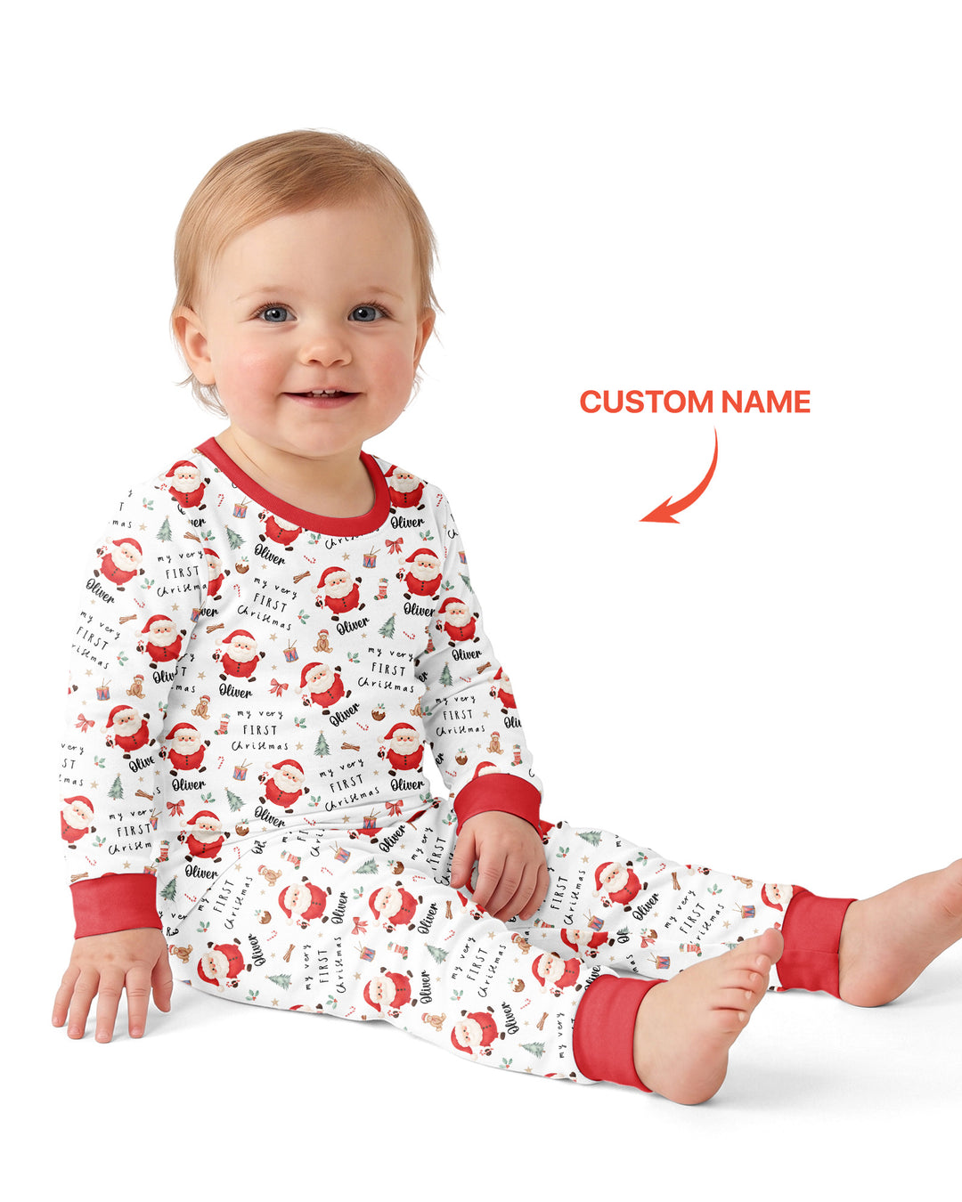 Custom Name My Very First Christmas Santa  Bamboo Two Piece Long Sleeve Pajama Set