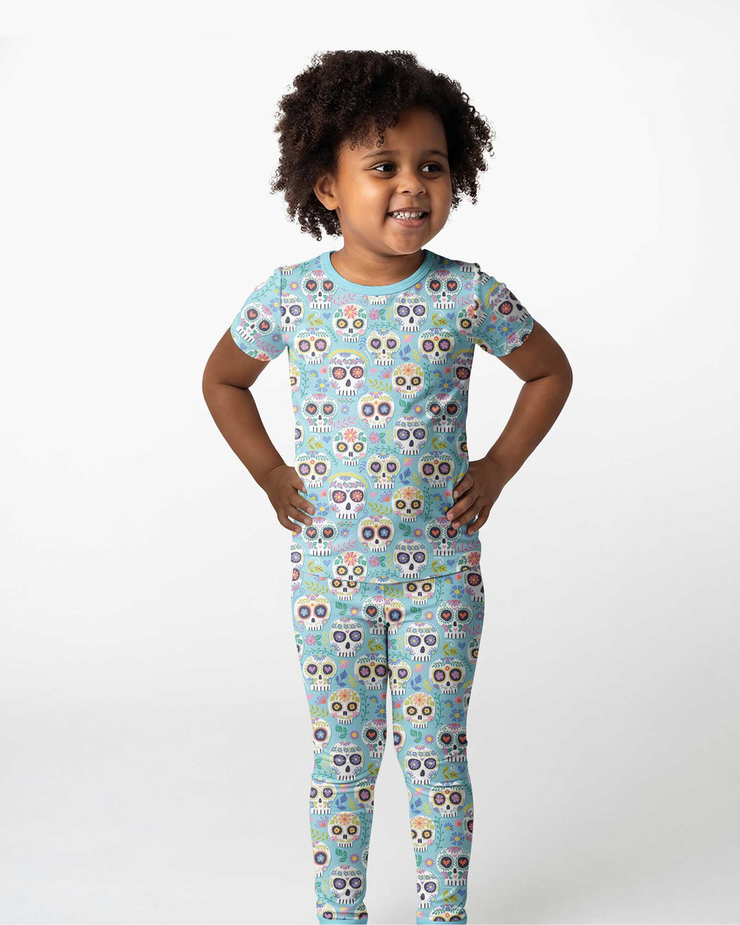 Floral Skull Bamboo Two Piece Short Sleeve Pajama Set