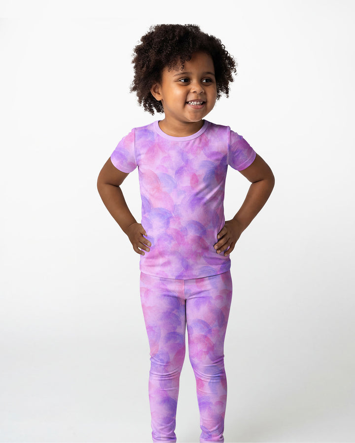 Purple Watercolor Bamboo Two-Piece Short Sleeve Pyjamas Set