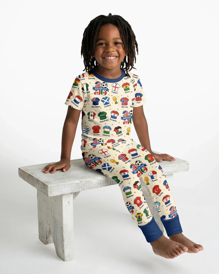 2026 Soccer World Jersey Flag Bamboo Two Piece Short Sleeve Pajama Set