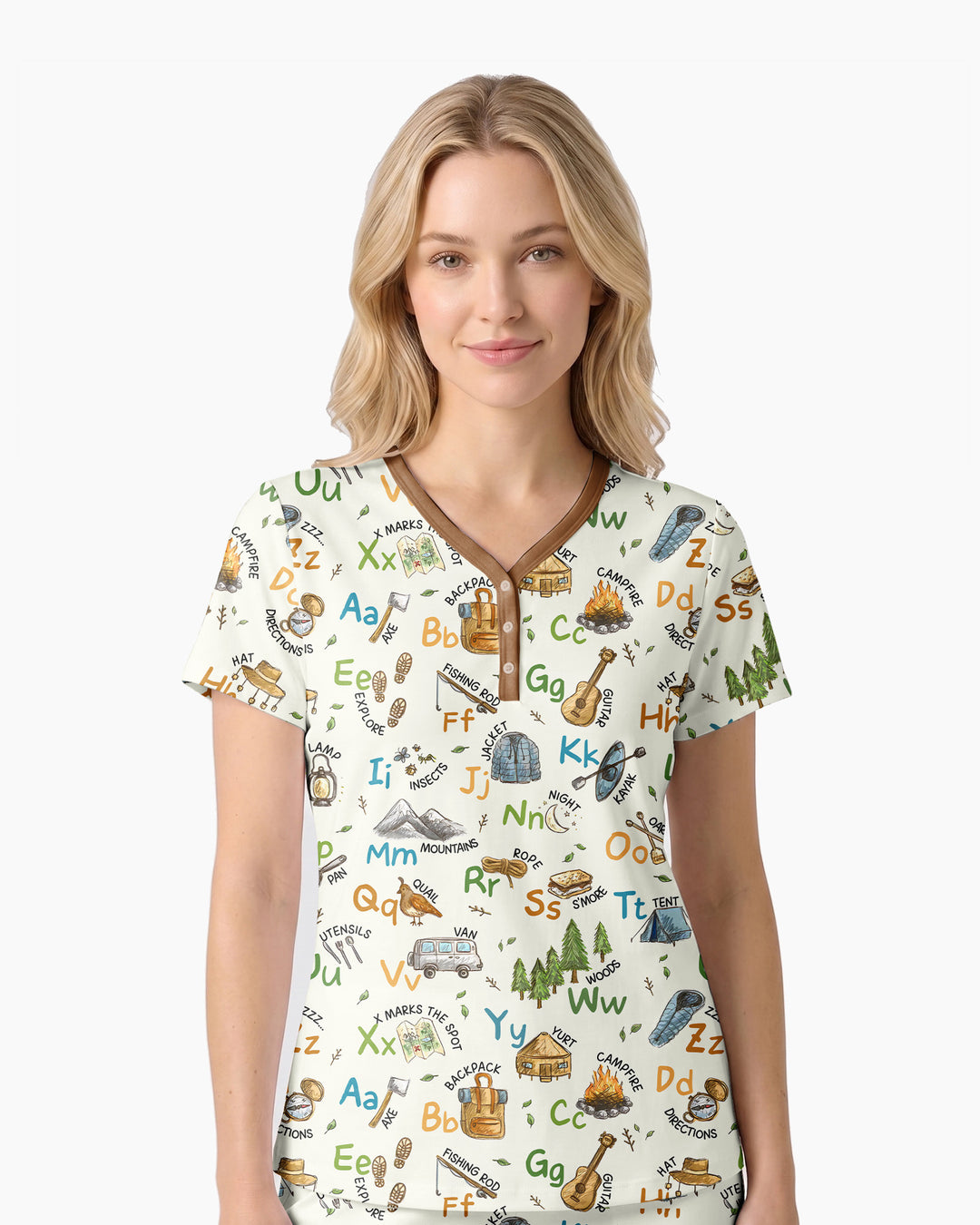 Adventure Alphabet ABCs Summer Camp Bamboo Women Short Sleeve Short Pajama Set