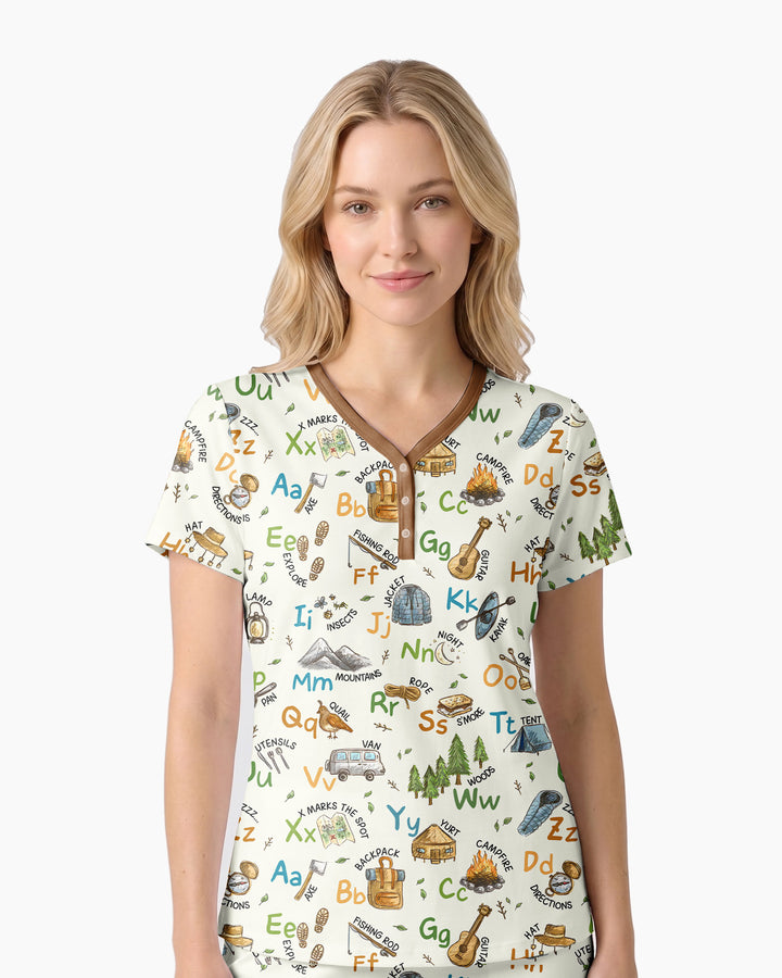 Adventure Alphabet ABCs Summer Camp Bamboo Women Short Sleeve Short Pajama Set
