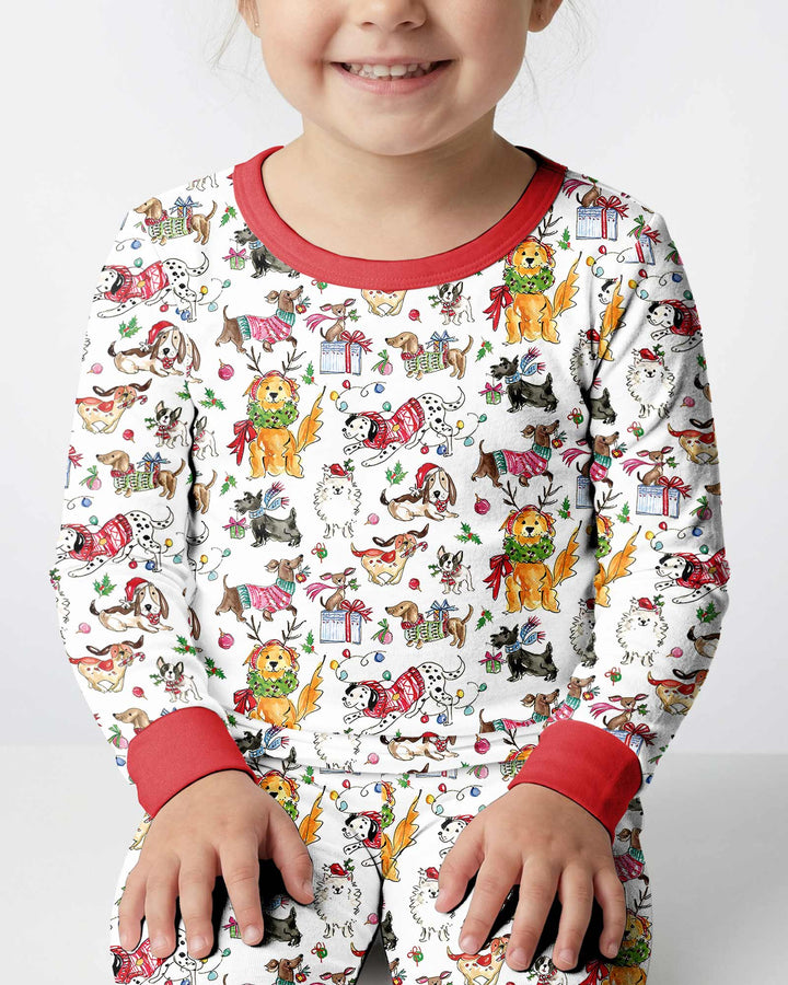 Festive Christmas Pups Bamboo Two Piece Long Sleeve Pajama Set