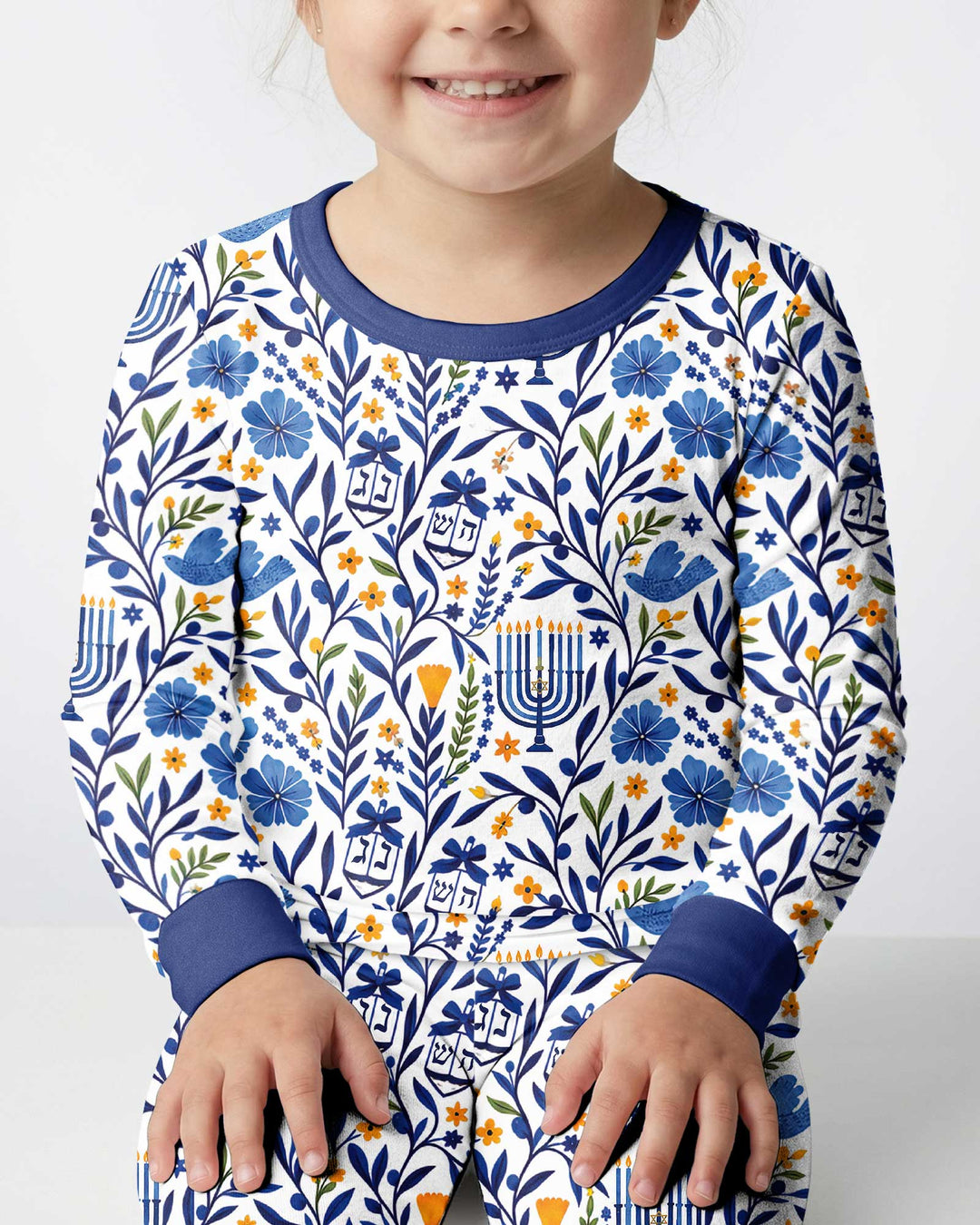 Hanukkah Toile Bamboo Two Piece Long Sleeve Pajama Set