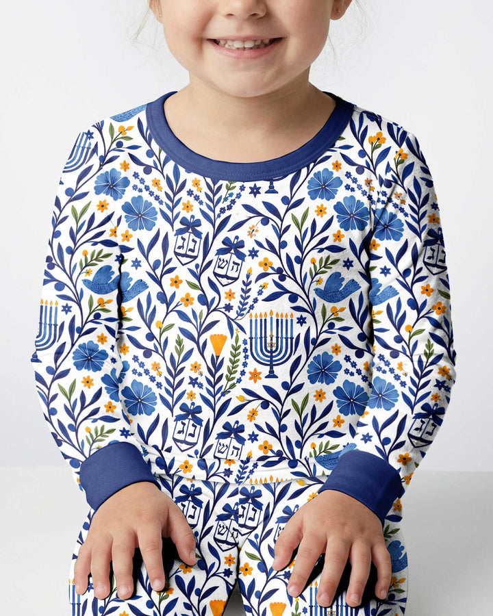 Hanukkah Toile Bamboo Two Piece Long Sleeve Pajama Set