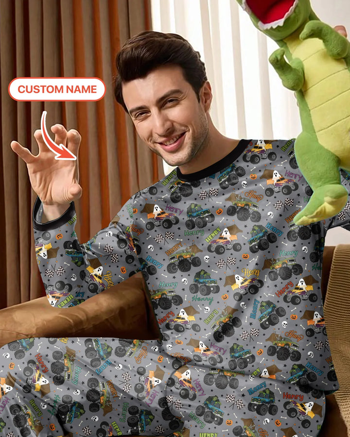 Custom Name Halloween Creepy Crusher Family Matching Bamboo Men's Pajama Set