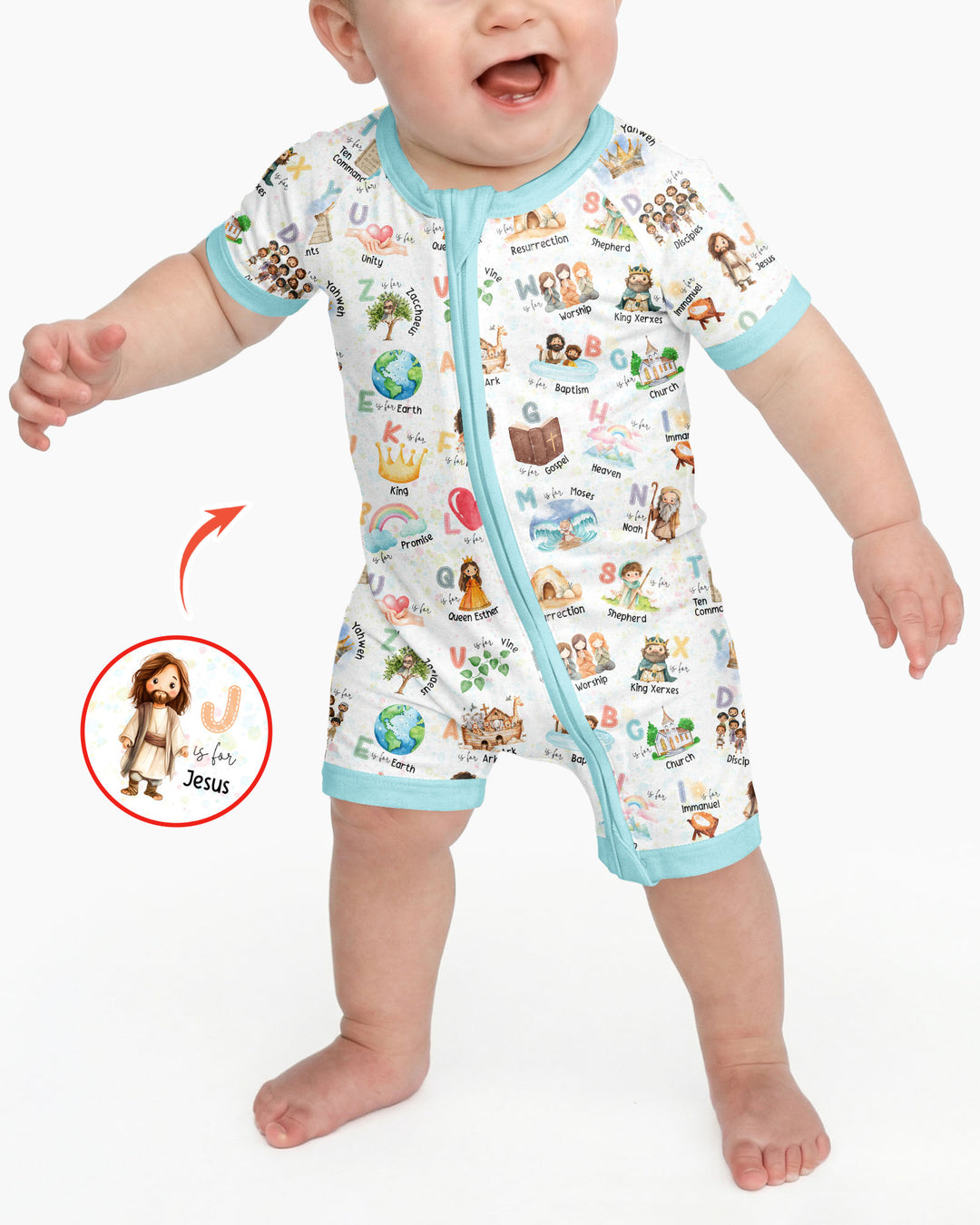 Bible ABC Alphabet Bamboo Shorty Zippy