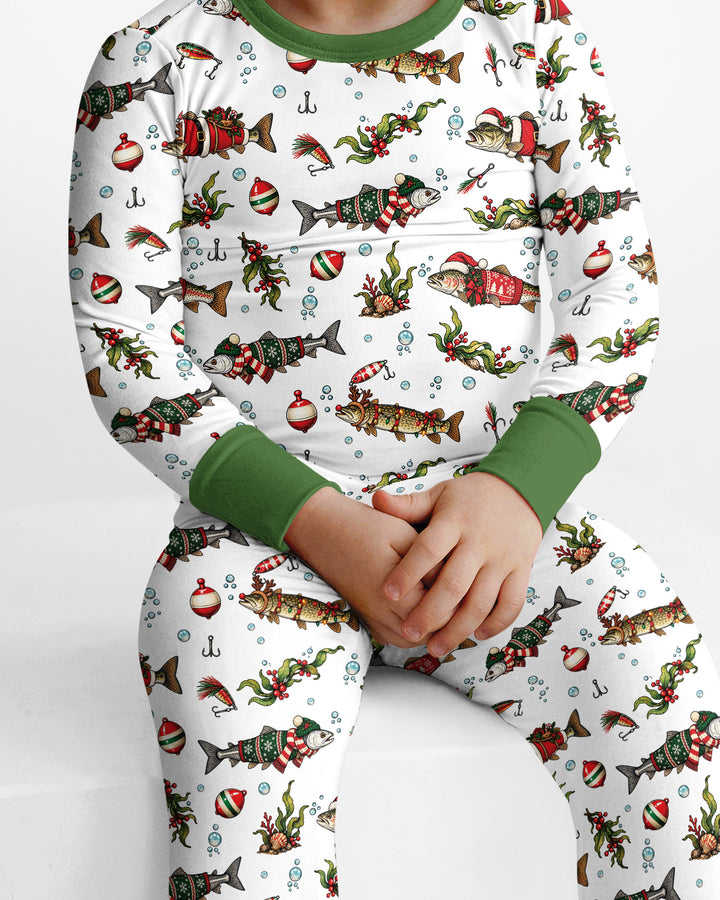 Christmas Trout Fishing Bamboo Two Piece Long Sleeve Pajama Set