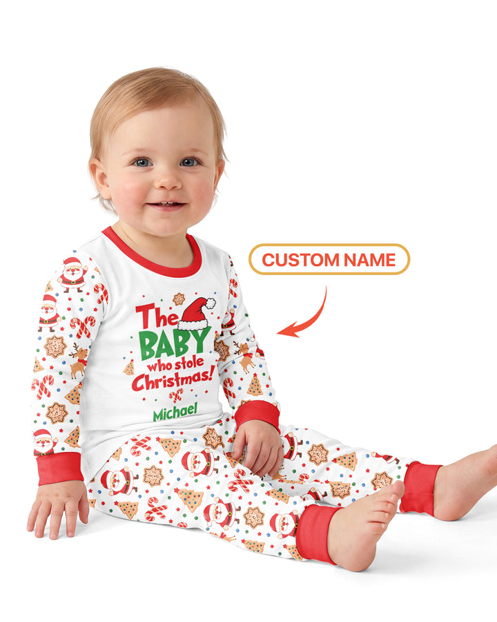Custom Name The Baby Who Stole Christmas Bamboo Two Piece Long Sleeve Pajama Set