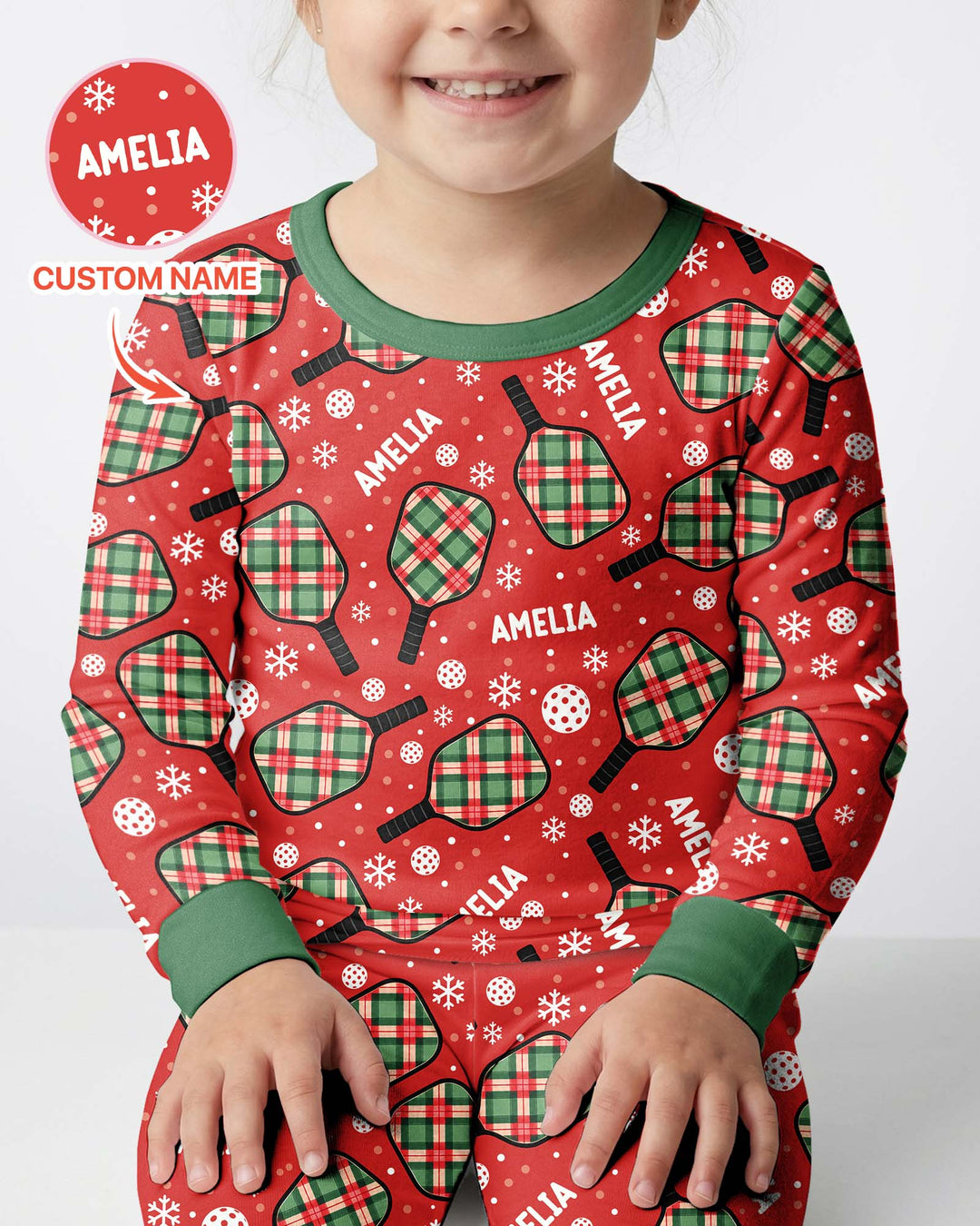 Custom Name Plaid Paddle Bamboo Two Piece Long Sleeve Pajama Set