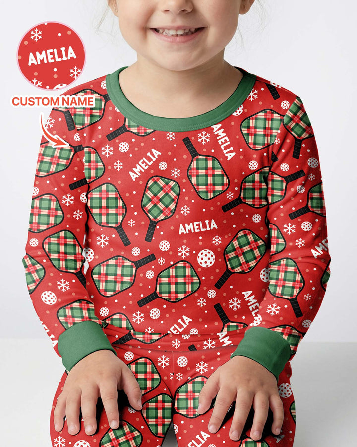 Custom Name Plaid Paddle Bamboo Two Piece Long Sleeve Pajama Set