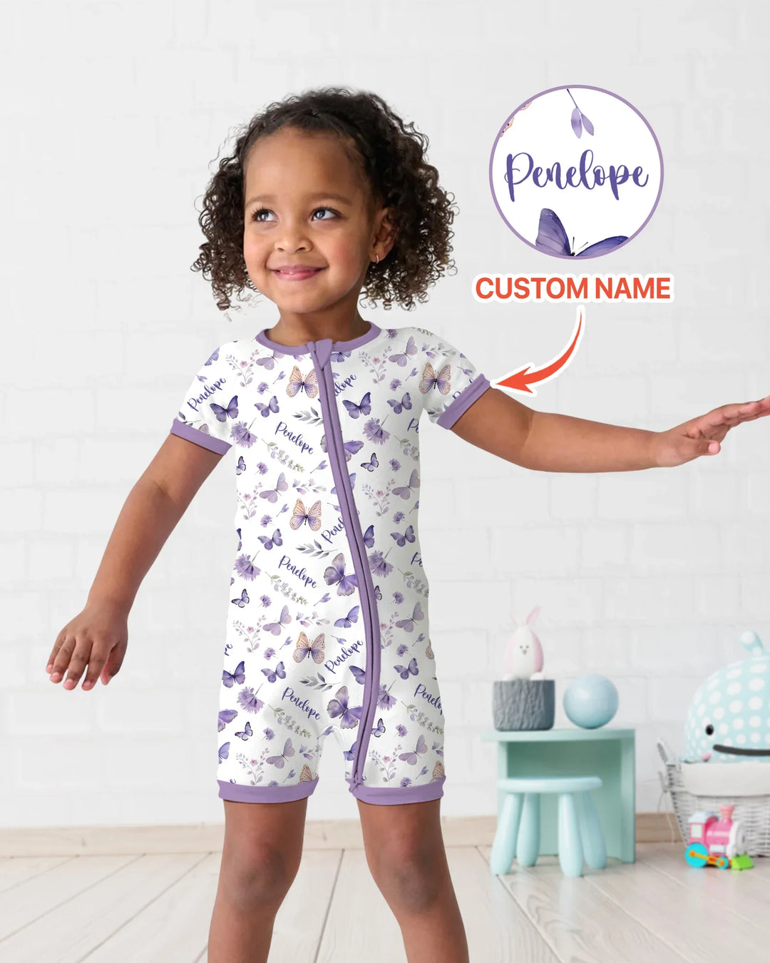 Custom Name Lilac Bloom Bamboo Shorty Zippy