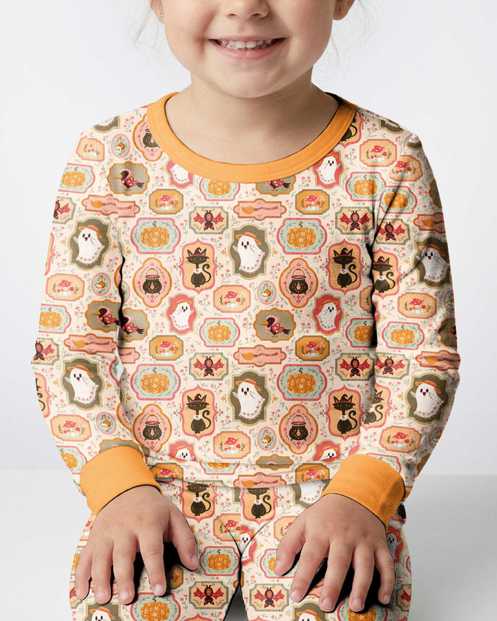 Cute Vintage Magical Cottage Style Halloween Bamboo Two Piece Long Sleeve Pajama Set
