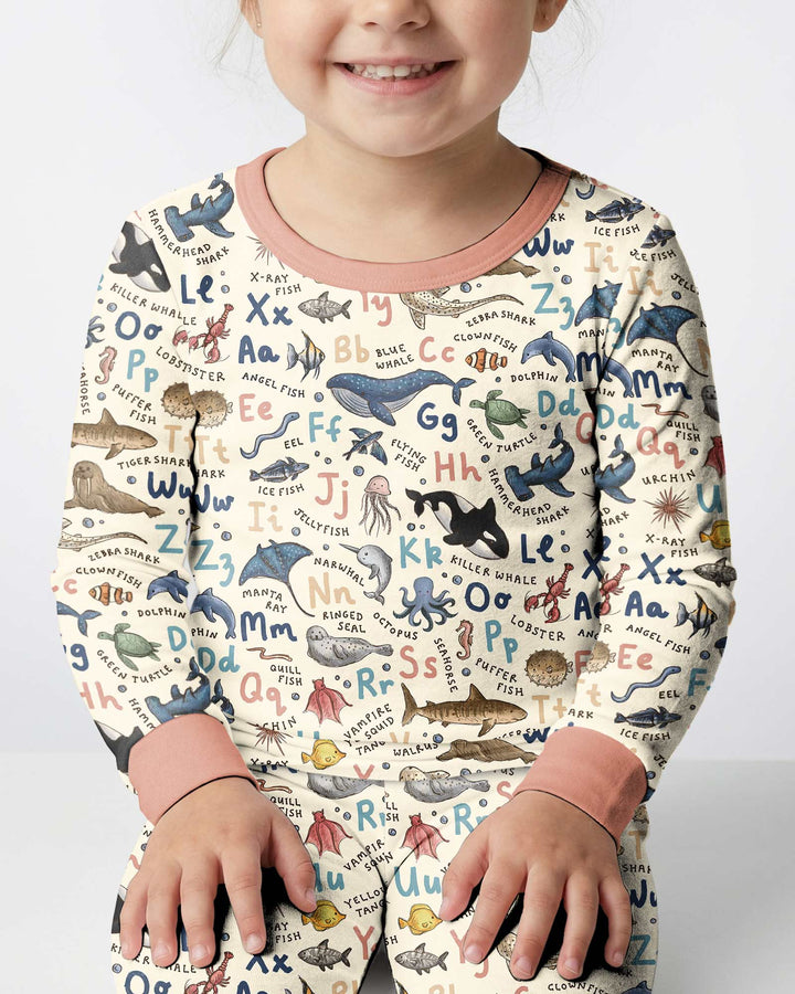 Ocean Animal Alphabet Bamboo Two Piece Long Sleeve Pajama Set