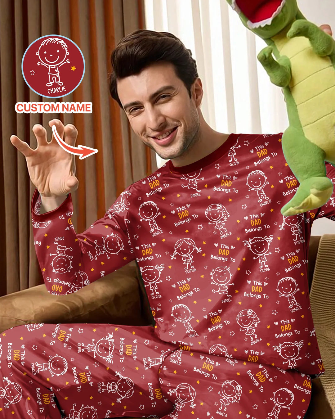 Custom Name This Dad Belongs To Doodle Bamboo Men's Pajama Set
