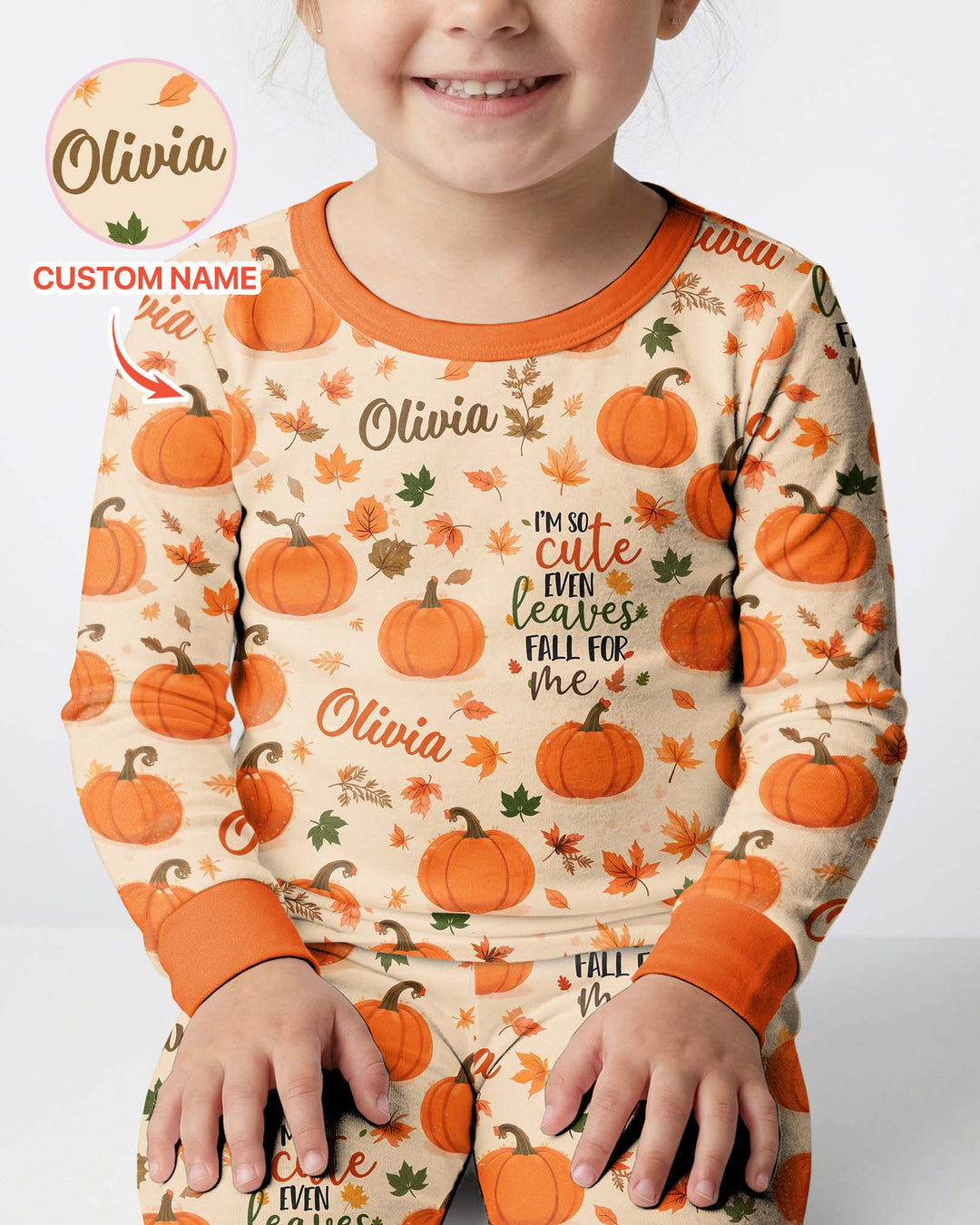Custom Name I'm So Cute Even Leaves Fall for Me Bamboo Two Piece Long Sleeve Pajama Set