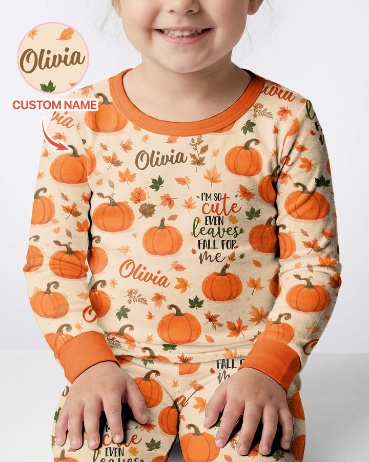 Custom Name I'm So Cute Even Leaves Fall for Me Bamboo Two Piece Long Sleeve Pajama Set