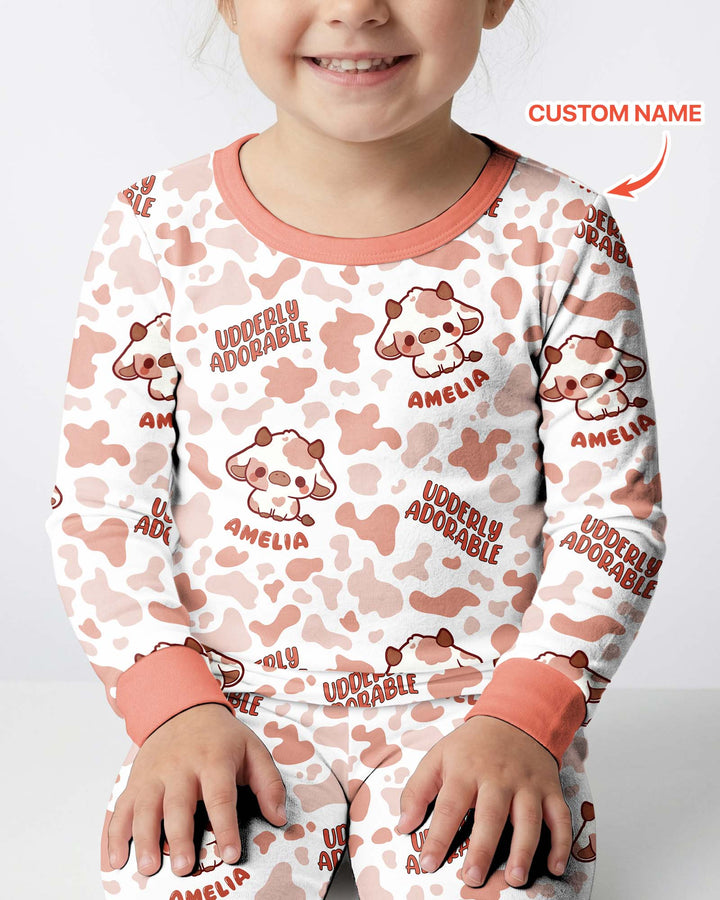 Udderly Adorable Custom Name Bamboo Two Piece Long Sleeve Pajama Set