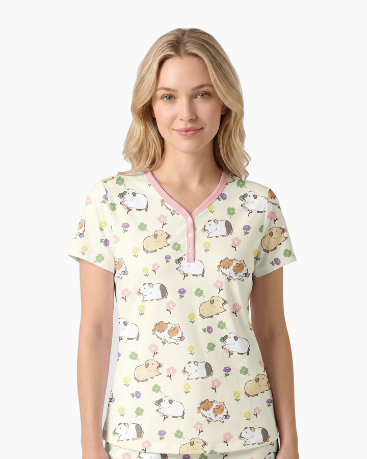 Guinea Pig Garden Bamboo Women Short Sleeve Short Pajama Set
