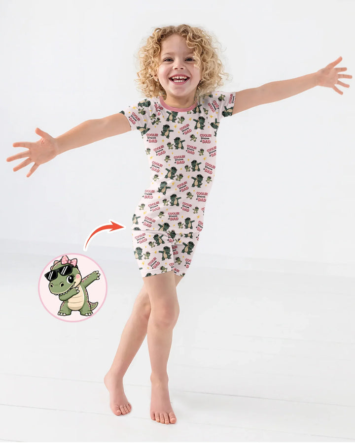 Cool Dino Daddy & Me Matching Bamboo Two Piece Short Sleeve Shorts Pajama Set