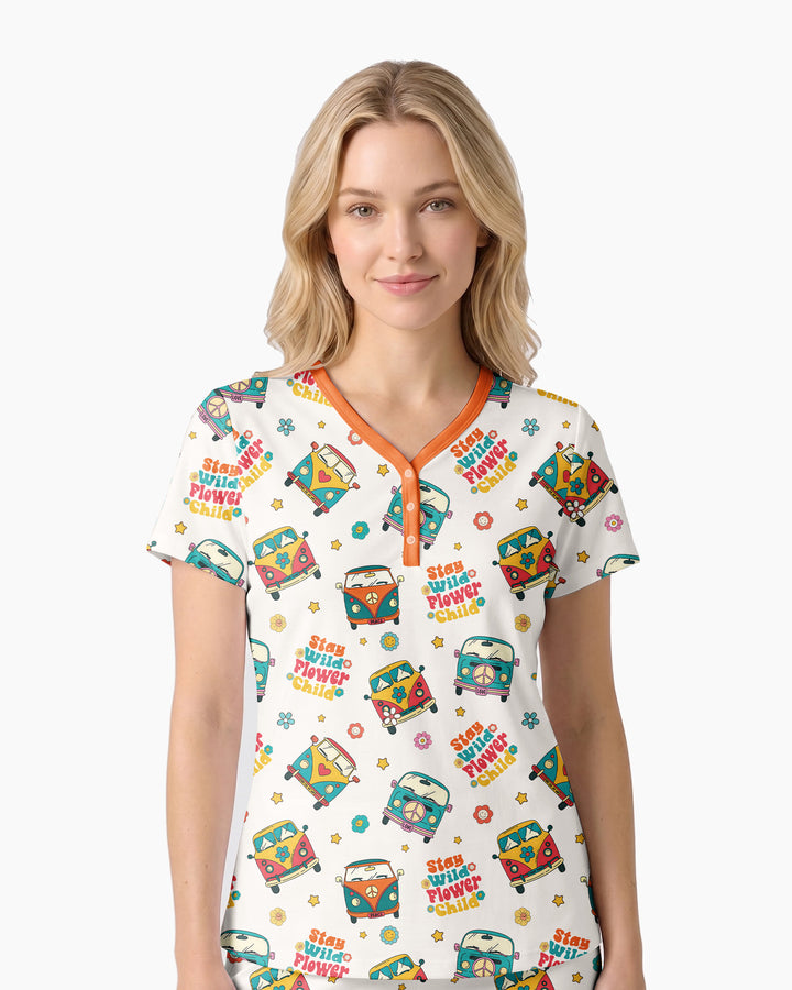 Stay Wild Flower Child Bamboo Women Short Sleeve Short Pajama Set