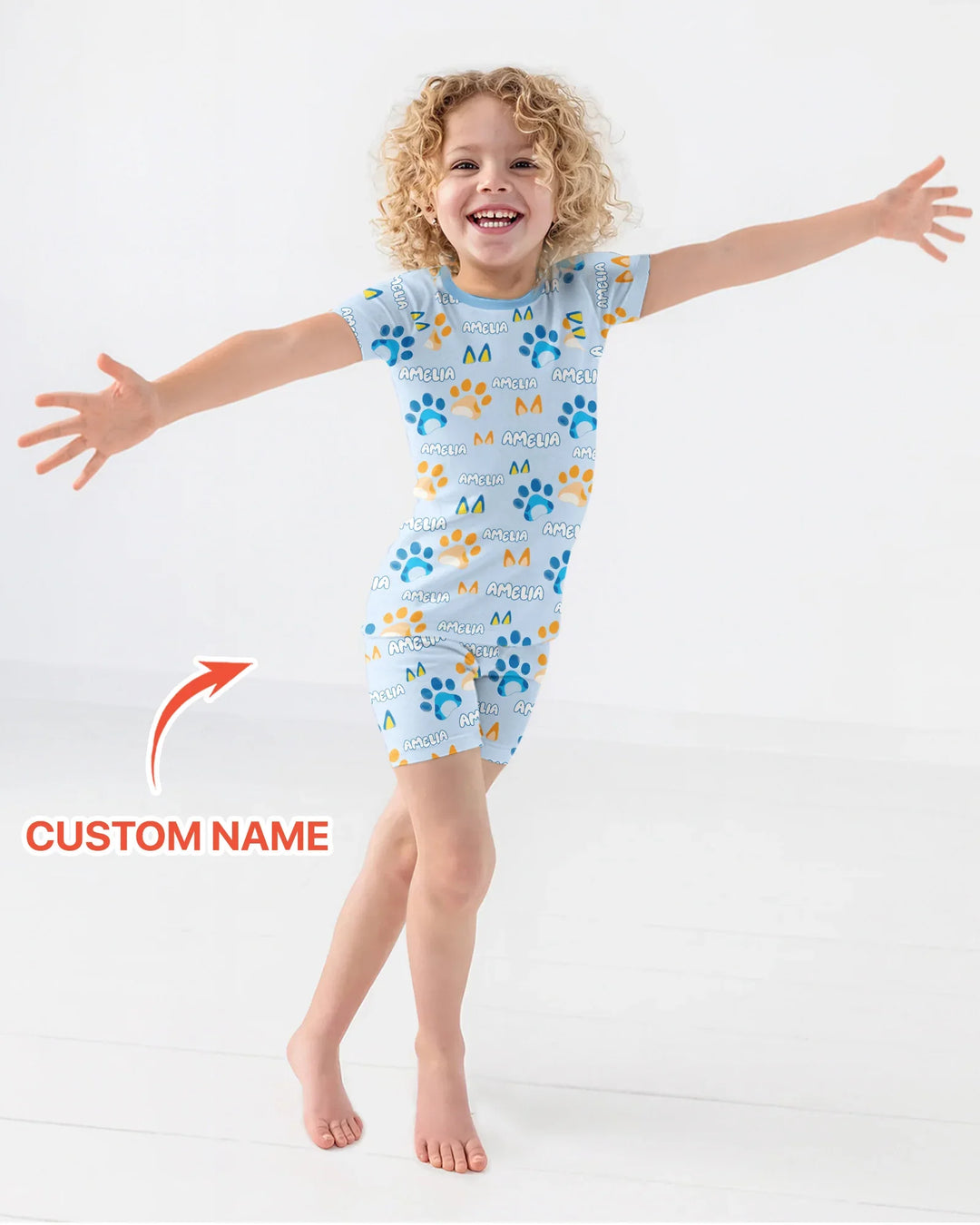 Custom Name Favourite Blue Dog Family Matching Bamboo Two Piece Short Sleeve Shorts Pajama Set