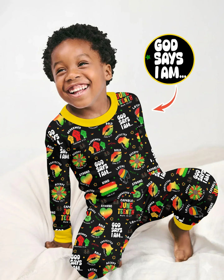 God Says I Am Juneteenth Blessings Bamboo Two Piece Long Sleeve Pajama Set