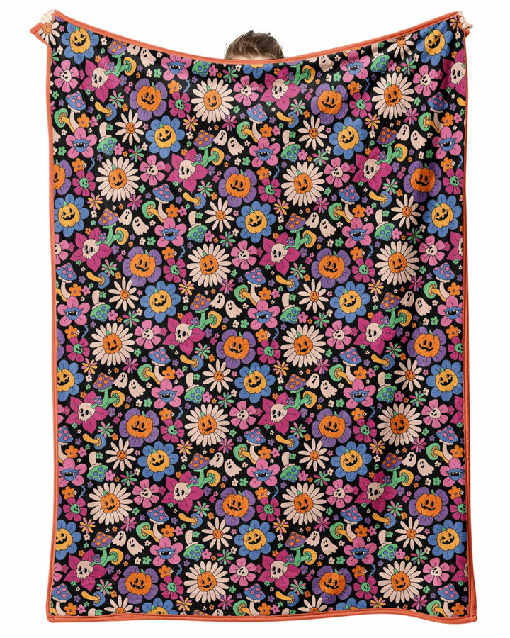 Halloween Flowers Bamboo Blanket