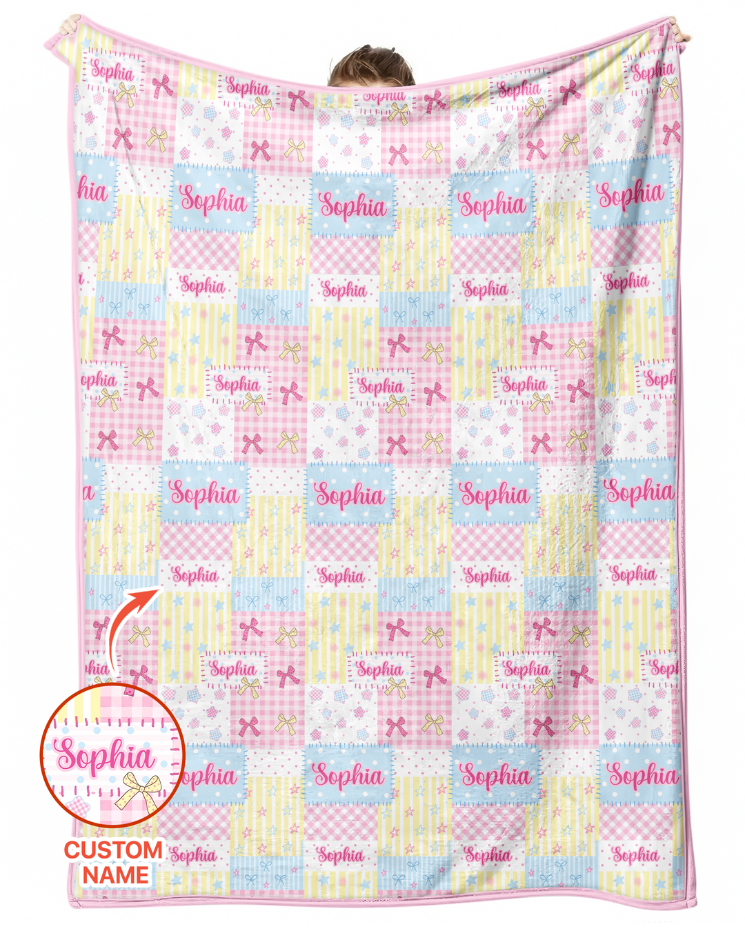 Custom Name Sweet Patchwork Bamboo Blanket