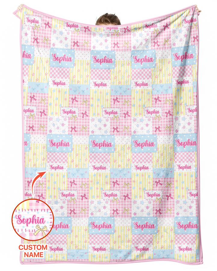 Custom Name Sweet Patchwork Bamboo Blanket
