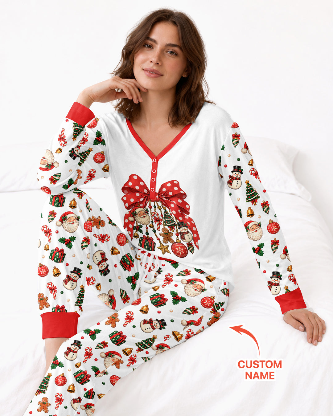Custom Name Christmas The Bow Bamboo Women Pajama Set