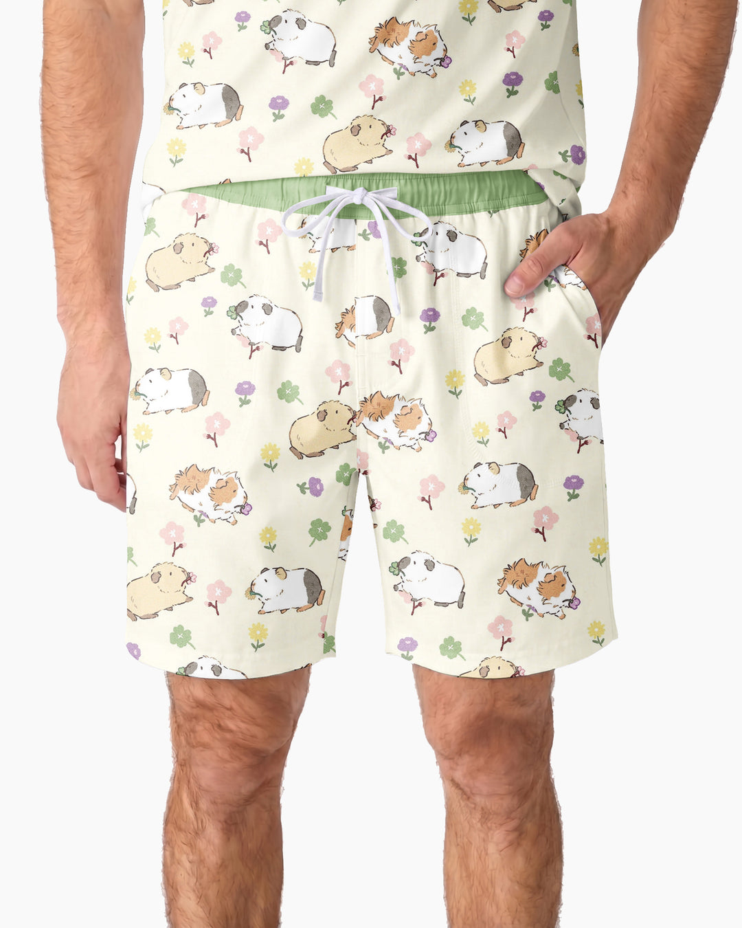 Guinea Pig Garden Bamboo Men Short Sleeve Short Pajama Set