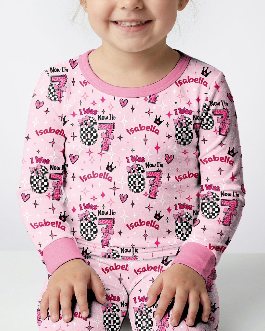 I Was 6 Now I'm 7 Girls Birthday Bamboo Two Piece Long Sleeve Pajama Set