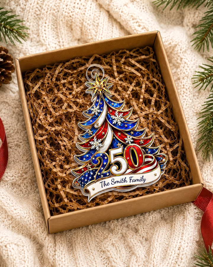 Patriotic Christmas Tree 250 Acrylic Ornament
