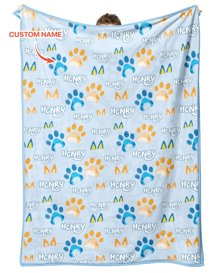 Custom Name Favourite Blue Dog Family Matching Bamboo Blanket