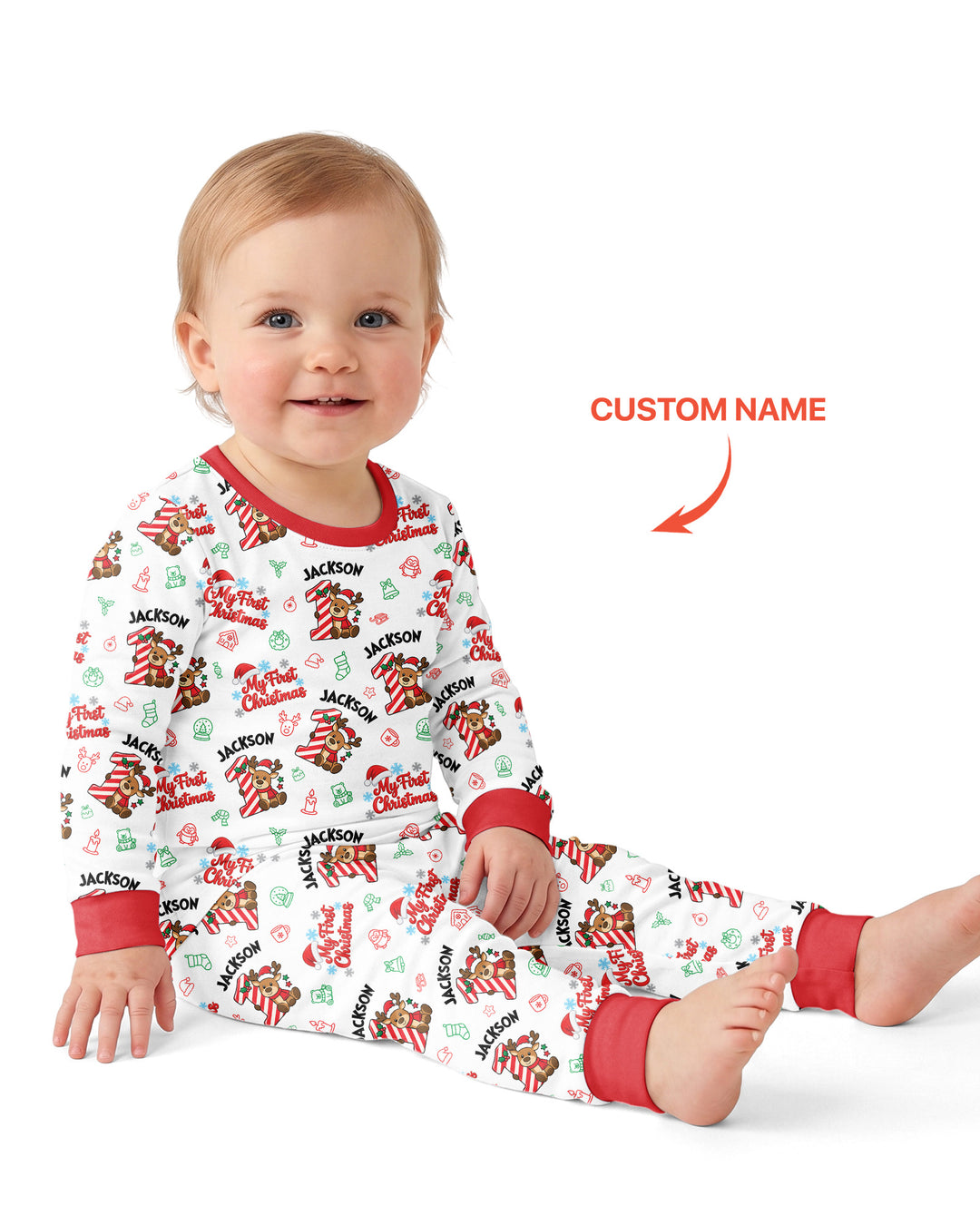Custom Name My First Candy Cane Christmas Bamboo Two Piece Long Sleeve Pajama Set