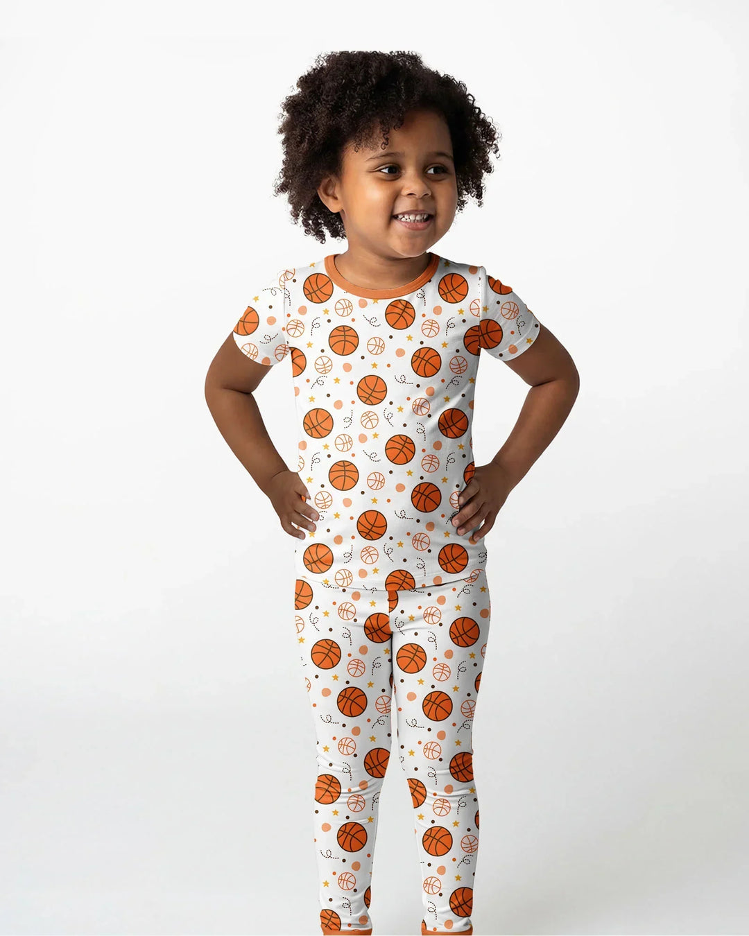 Orange Basketball Bamboo Two Piece Short Sleeve Pyjamas Set