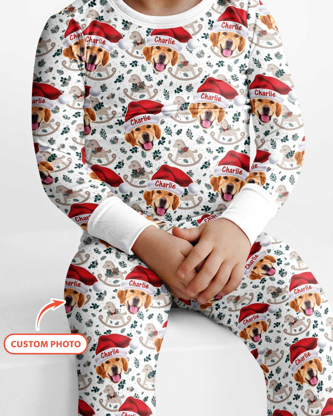 Custom Dog Photo Santa Claus Bamboo Two Piece Long Sleeve Pajama Set