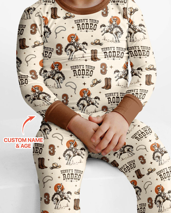 Custom Name Birthday Rodeo Bamboo Two Piece Long Sleeve Pajama Set